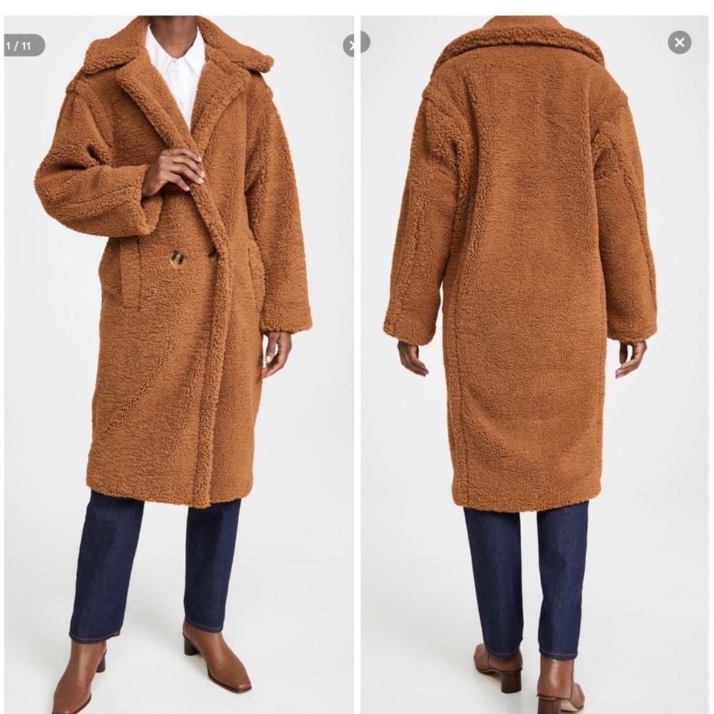 Apparis Teddy Faux Shearling Coat in Brown/Tan Large